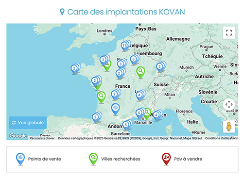 Carte des implantations KOVAN en France